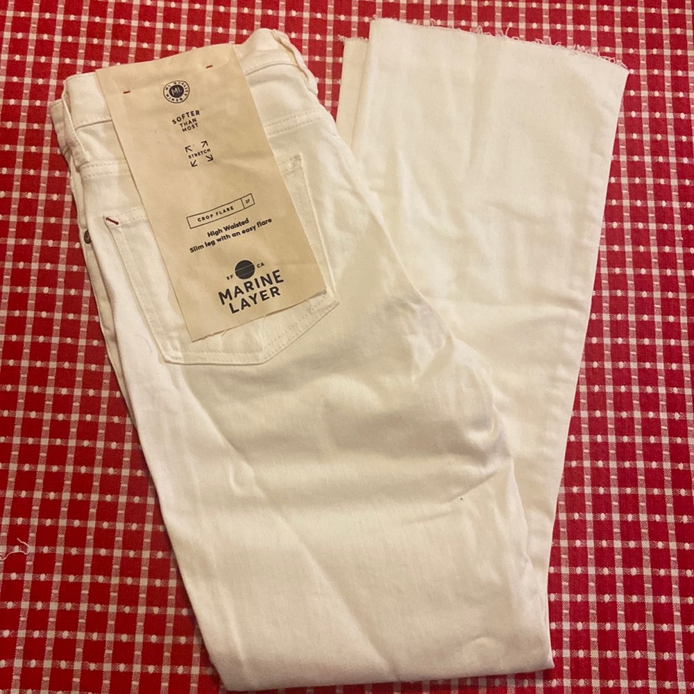 Marine layer crop flare white jeans